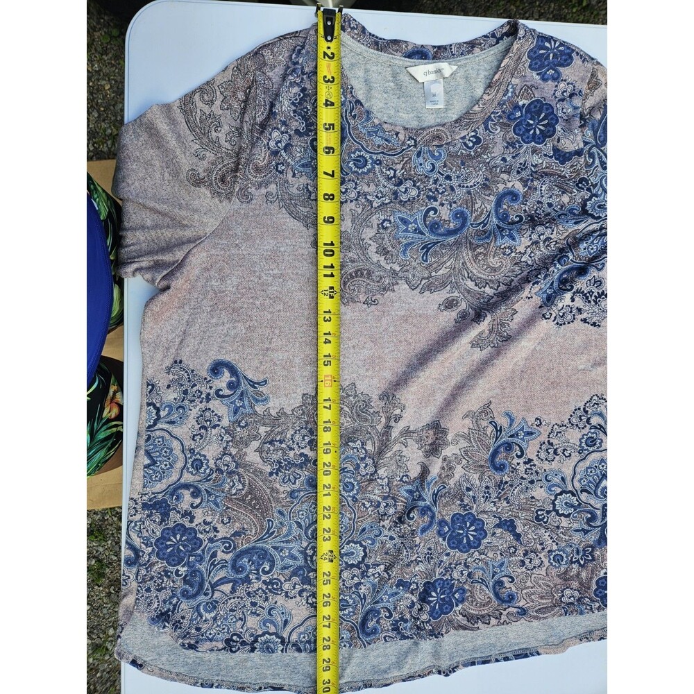 CJ Banks Knit Top Womens Plus Size 2X Blue Paisley Long Sleeve - Picture 5 of 6